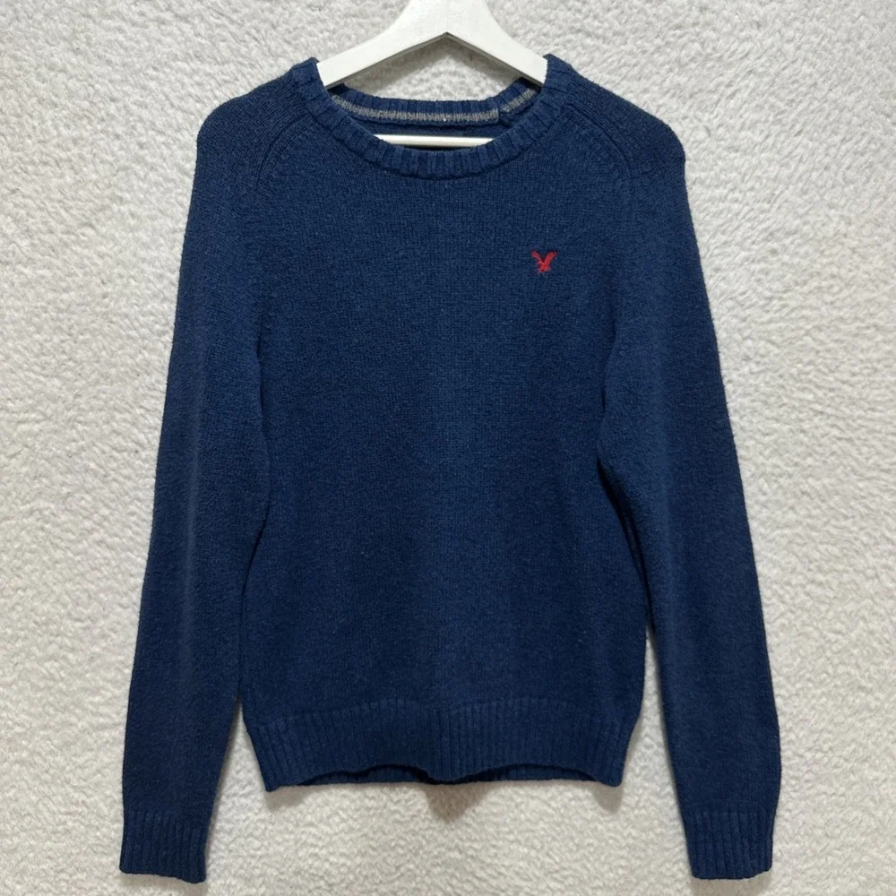 American Eagle Outfitters Men's S Blue Athletic Fit Sweater Elbow‎ Patch Logo